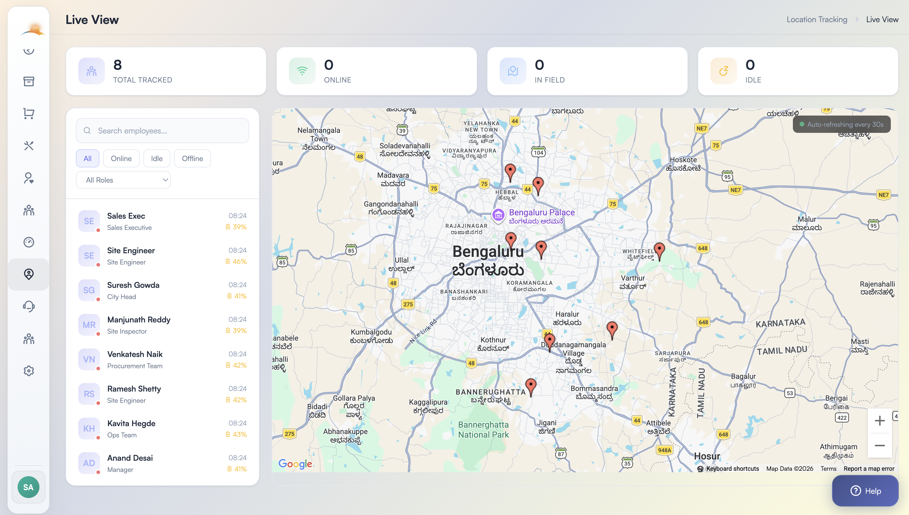 Live field tracking dashboard